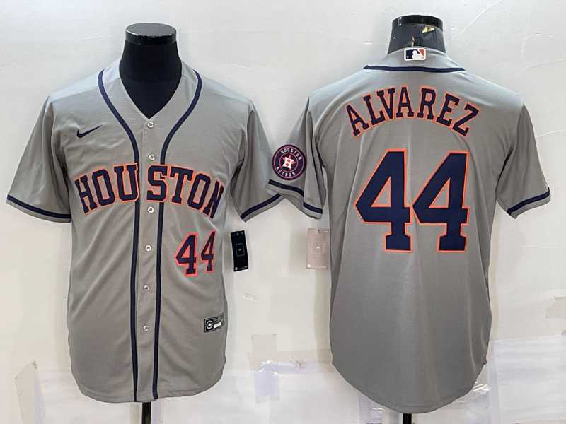 Men's Houston Astros #44 Yordan Alvarez Number Grey With Patch Stitched MLB Cool Base Nike Jersey,We sell and wholesale Men's Houston Astros #44 Yordan Alvarez Number Grey With Patch Stitched MLB Cool Base Nike Jersey on line form chian!